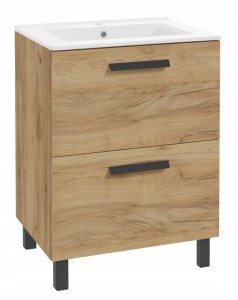 Szafka łazienkowa z umywalką 60 cm Dąb Złoty 2 szuflady, ciche domykanie Oria