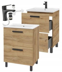 Zestaw łazienkowy szafka z umywalką Oria 60 cm bateria korek click-clack syfon