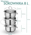 Sokownik parowy 8l ze stali nierdzewnej na gaz i indukcję, z wężykiem