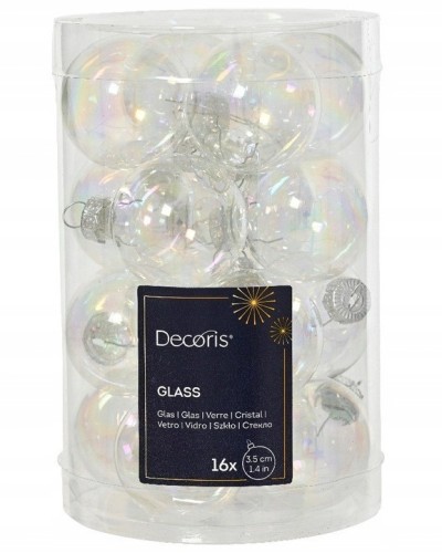 Komplet bombek choinkowych 16 szt. szklane przezroczyste iryzowane 3,5 cm