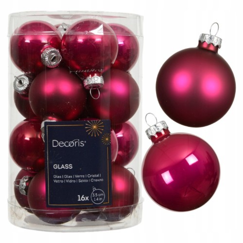 Zestaw 16 szklanych bordowych bombek choinkowych 3,5 cm matowe i błyszczące
