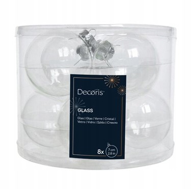 Bombki szklane, przezroczyste, średnica 7 cm, zestaw 8 sztuk