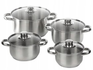 Zestaw garnków ze stali nierdzewnej 8 elementów z pokrywkami szklanymi