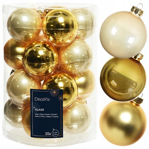 Zestaw 20 szt Bombek szklanych złoty beżowy 6 cm połysk