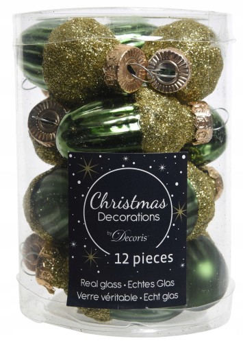 Zestaw 12 sztuk bombek choinkowych szklanych żołędzie zielone 4cm
