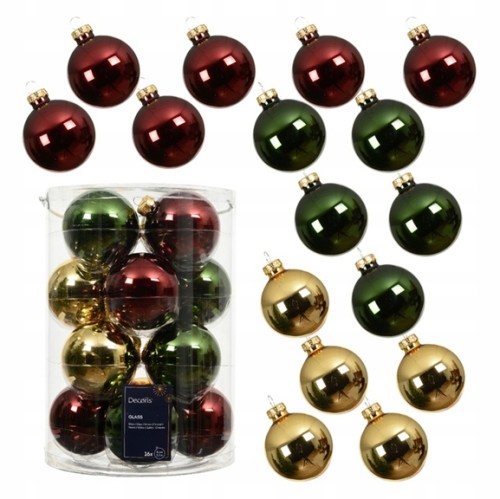 Zestaw szklanych bombek Zielono-złoto-czerwone choinkowe 8 cm