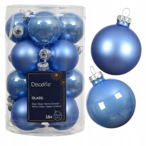 Zestaw 16 bombek choinkowych niebieskich szklanych 3,5cm gładkie mat błysk