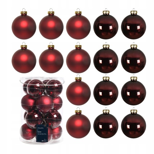 Zestaw 16 bombek szklanych bordowe 8cm mat połysk
