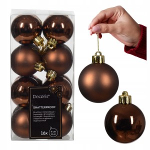 Zestaw 16 bombek choinkowych nietłukących w kolorze espresso mat błysk 4 cm