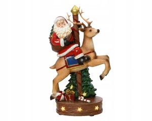 Figurka Świąteczna LED Święty Mikołaj z Reniferem i Choinką 33cm