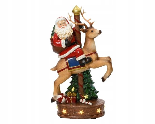 Figurka Świąteczna LED Święty Mikołaj z Reniferem i Choinką 33cm