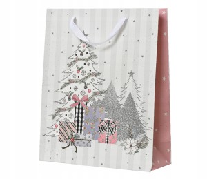 Torba Prezentowa Świąteczna Biała Gwiazdki 10x26x32 cm
