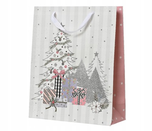 Torba Prezentowa Świąteczna Biała Gwiazdki 10x26x32 cm