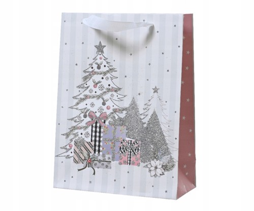 Torba Prezentowa Świąteczna Biała Gwiazdki 8x18x24cm
