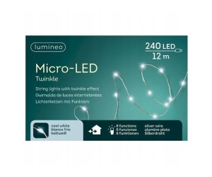 Lampki choinkowe światełka migające zimny biały LED 240 diod 12m