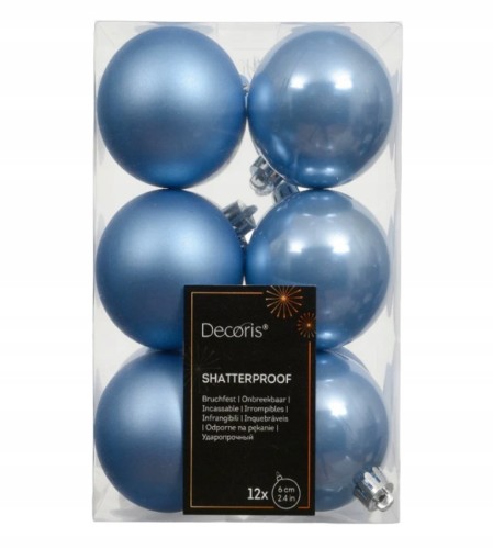 Zestaw bombek choinkowych 12 szt. błękitne gładkie z połyskiem