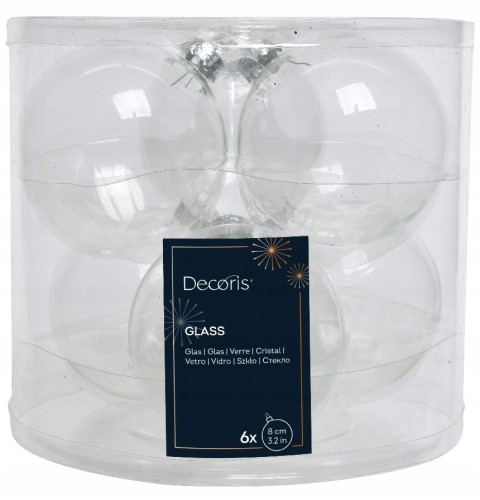 Zestaw 6 szklanych bombek choinkowych przezroczyste 8cm połysk