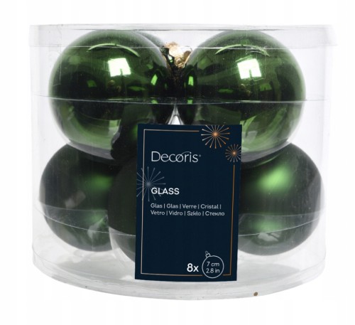 Zestaw 8 szklanych bombek choinkowych zielone 7cm połysk mat
