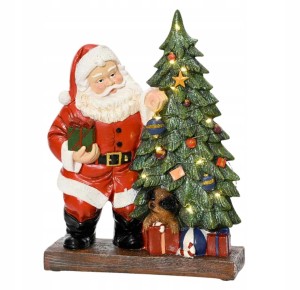 Figurka Mikołaj z drzewkiem świąteczna LED 30cm