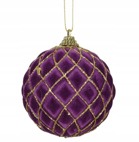 Bombka choinkowa plastikowa świąteczna fioletowa zamsz 8cm 1szt