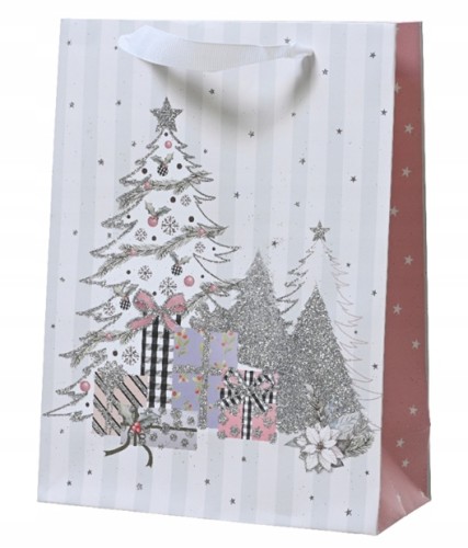 Torba Prezentowa Świąteczna Biała Gwiazdki 12x30x42 cm