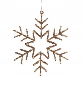 Lampka Świąteczna Wisząca Śnieżynka Złota LED 38x38cm
