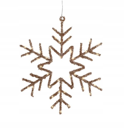 Lampka Świąteczna Wisząca Śnieżynka Złota LED 38x38cm