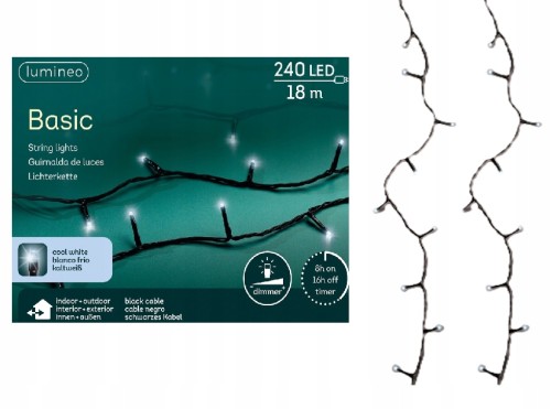 Lampki choinkowe światełka zimny biały LED 240 diod 18m