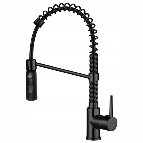Bateria zlewozmywakowa kuchenna czarna matowa sprężynowa z funkcją natrysku SERPEN