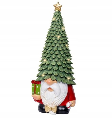 Figurka Skrzat Gnom Mikołaj Świąteczny Zielony LED 40 cm