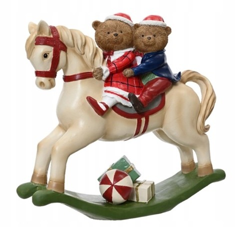 Figurka świąteczna miś na bujanym koniu żywica 33,5cm