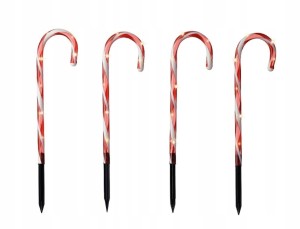 Zestaw 4 Lampek Świątecznych laski cukrowe LED na sztyftach do ogrodu