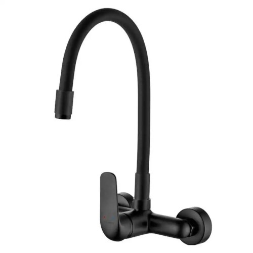 Bateria kuchenna ścienna zlewozmywakowa czarna z elastyczną wylewką Elza