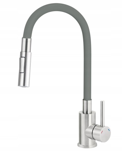 Bateria kuchenna stojąca zlewozmywakowa szara elastyczna z giętką wylewką Luno