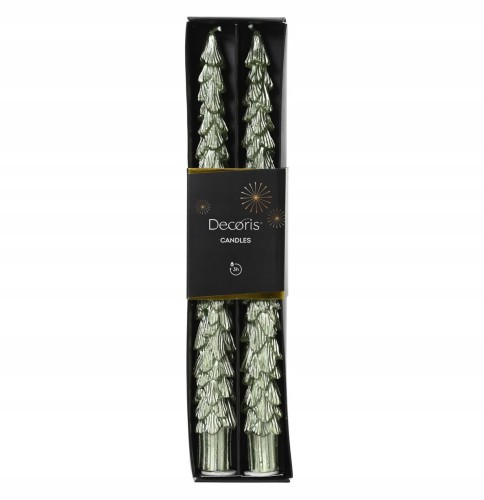 Zestaw 2 świec świątecznych choinka długie zielone parafinowe