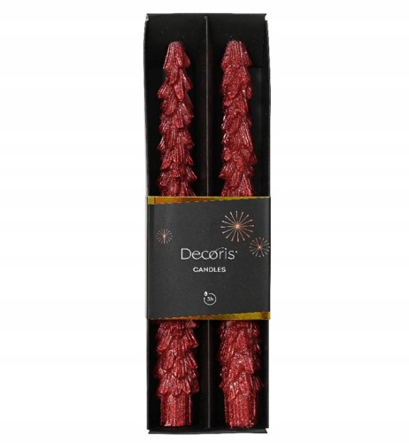 Zestaw 2 świec świątecznych choinka długie czerwone parafinowe 25cm