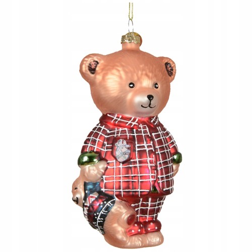 Bombka choinkowa szklana miś w piżamce 13 cm urocza zawieszka kształtka