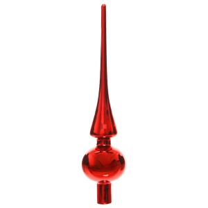 Czubek na choinkę czerwony lustrzane wykończenie szklany 26 cm świąteczny