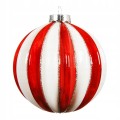 Bombki choinkowe 3 szt. szklane biało-czerwone żłobione 8 cm wysoka jakość