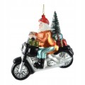 Bombka choinkowa duża Mikołaj na motocyklu 10x12 cm szklana zawieszka
