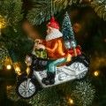 Bombka choinkowa duża Mikołaj na motocyklu 10x12 cm szklana zawieszka