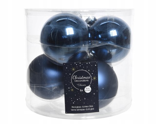 Bombki choinkowe zestaw 6 szt. 8 cm granatowe szklane mix połysk/mat