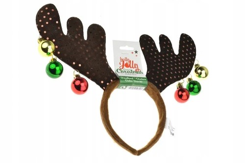 Opaska na włosy uszy renifera świąteczna z bombkami 1szt