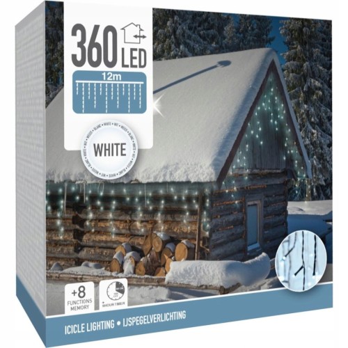 Lampki choinkowe sople kurtyna świetlna zimny biały 360 LED 12m