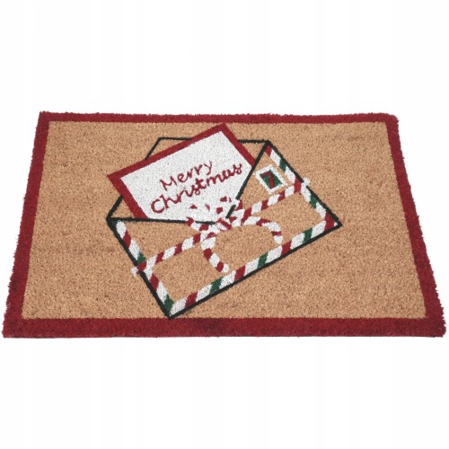 Wycieraczka świąteczna wejściowa kokosowa list św Mikołaja 39x59cm