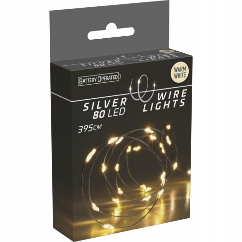 Lampki choinkowe na druciku ciepły biały na baterie 395 cm 80 diod LED