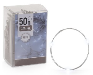 Lampki choinkowe na druciku zimny biały na baterie 50LED 500 cm