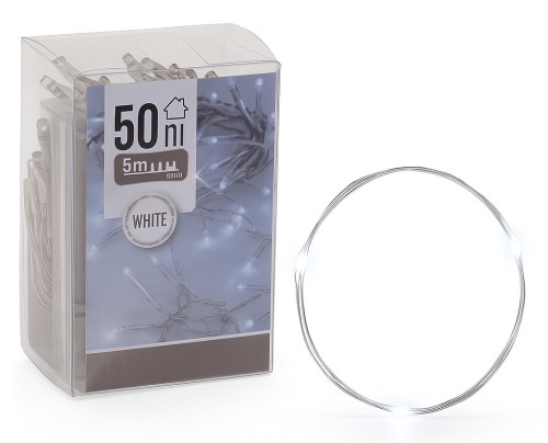 Lampki choinkowe na druciku zimny biały na baterie 50LED 500 cm