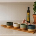 Zestaw 4 miseczek ceramicznych do serwowania taca bambusowa