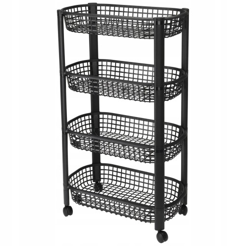 Wózek na kółkach kuchenny łazienkowy plastikowy 46,5 × 26 × 79 cm czarny